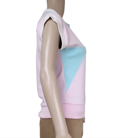 80s Googla Gong Colorblock Pink Blue Collar top - Picture 2 of 10